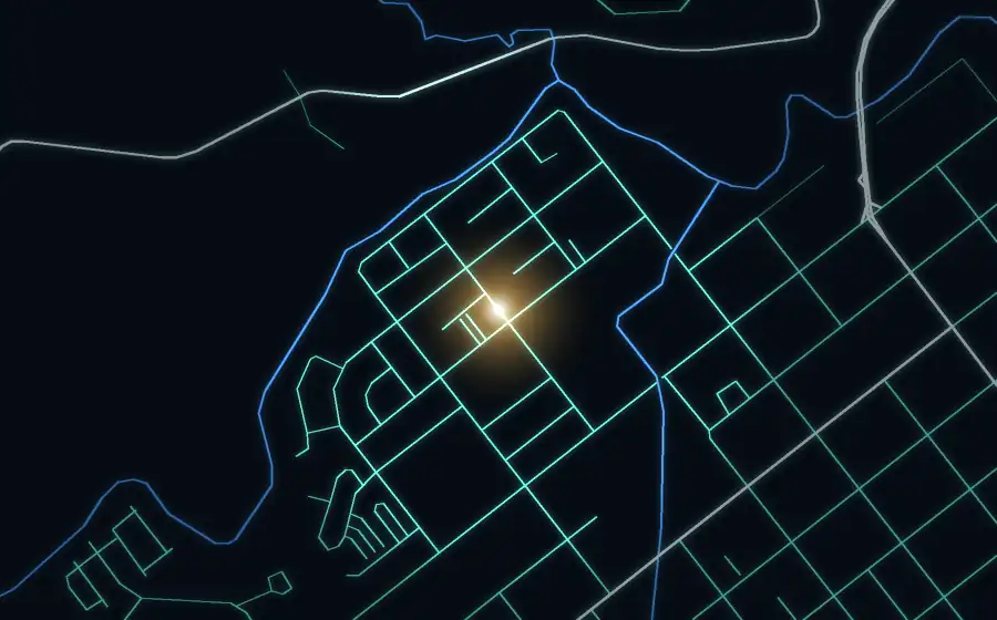 Street map of Newcastle with a light for Bon Amie Bon Bons