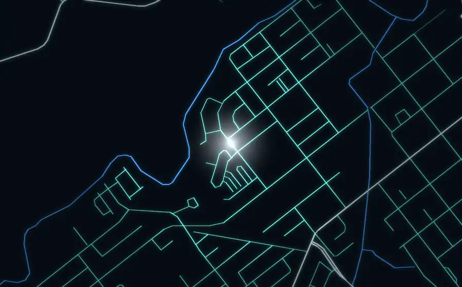 Street map of Newcastle with a light for Motion Theory