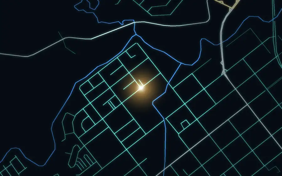Street map of Newcastle with a light for Six Khans Braai Spice